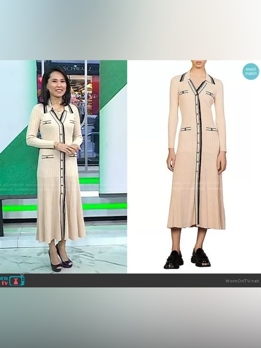 Sandro Alexandrine ribbed knitted button-front midi dress in beige